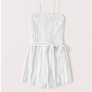 Strapless Linen Blend Romper (white stripe)